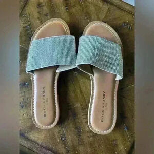 Rhinestone Flat Sandals Size 6